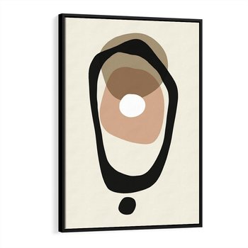 Obraz w ramie 70x100 - Intrygujące Zaskoczenia - beżowa abstrakcyjna kompozycja, czarny akcent - rama czarna