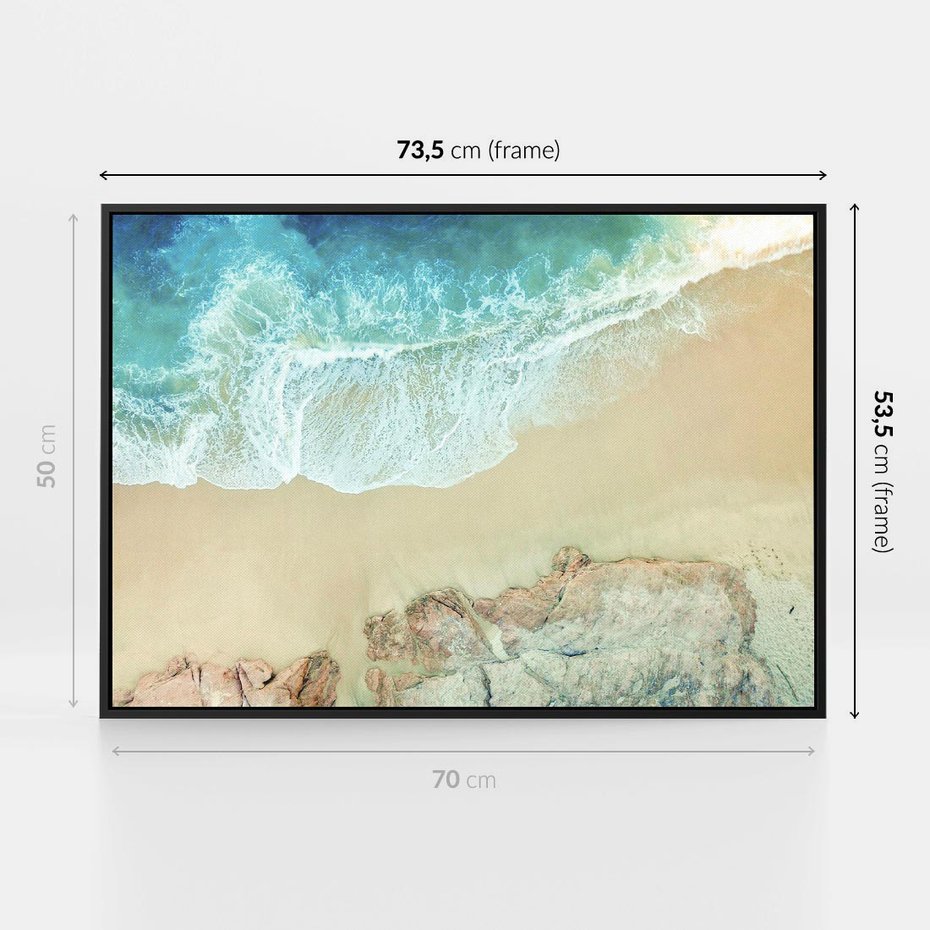Obraz w ramie 70x50 - Turkusowe Skrzydła - morze, plaża - rama czarna