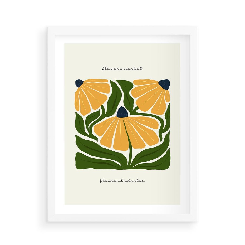 Plakat w ramie 50x70 - Kreatywne Wibracje - sztuka nowoczesna, kolorowe kwiaty - rama biała