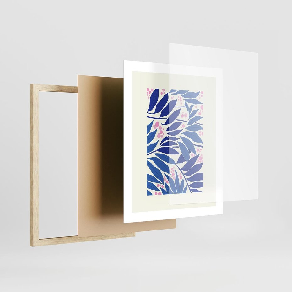 Plakat w ramie 40x50 - Kolorowy Wir - liściasta kompozycja, nowoczesny plakat - rama drewno