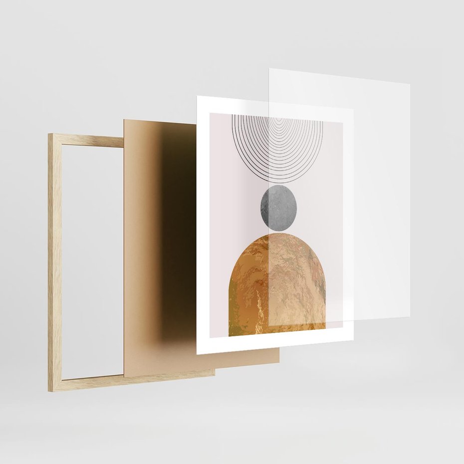 Plakat w ramie 40x50 - Złote Półkole w Sztuce Geometrii - grafika, złote półkole - rama drewno