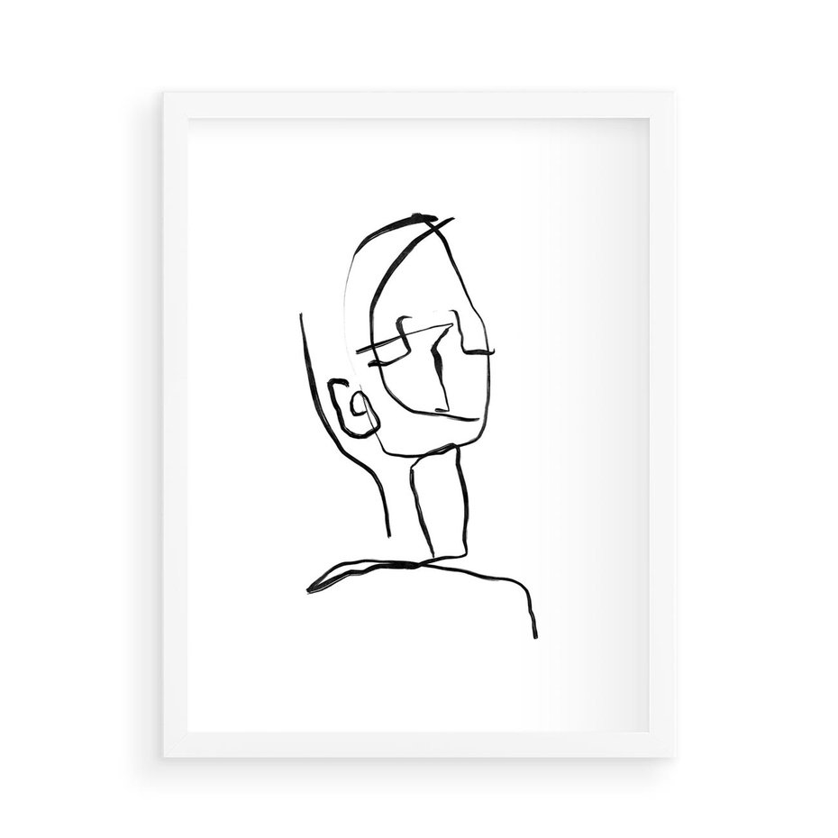 Plakat w ramie 50x70 - Migotliwe Widzenia - szkic twarzy, minimalistyczny niewyraźny - rama biała