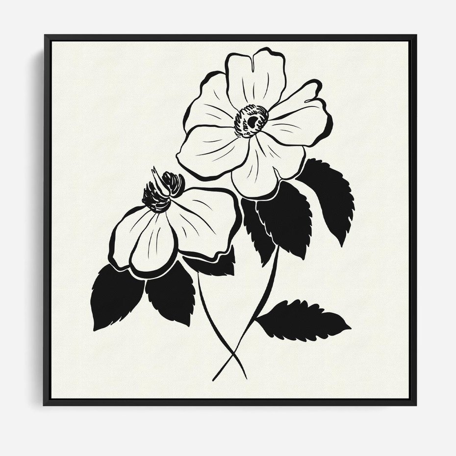 Obraz w ramie 50x50 - Poezja kwiecistej kreski - kwiaty, minimalistyczne - rama czarna