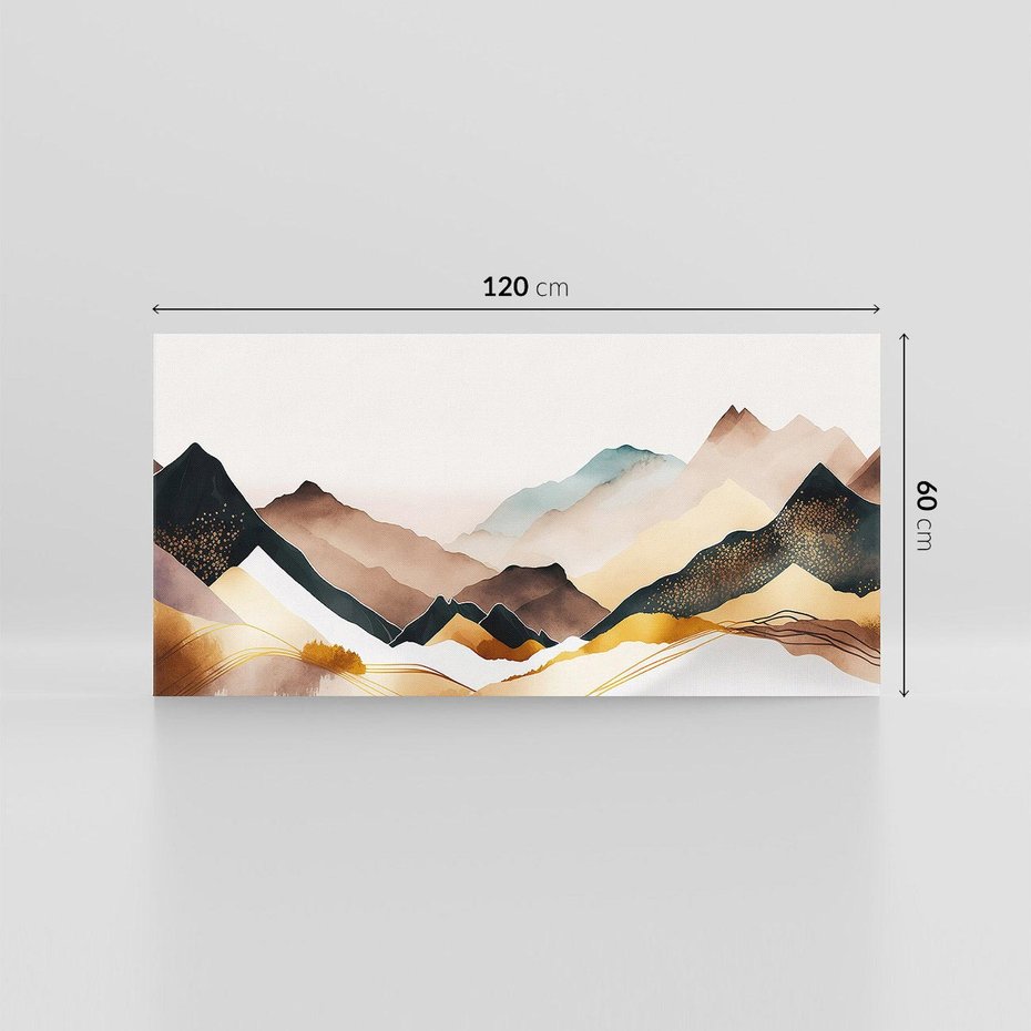 Obraz na płótnie 120x60 - Góry Tonące w Pastelach - złote pastelowe góry, akwarela