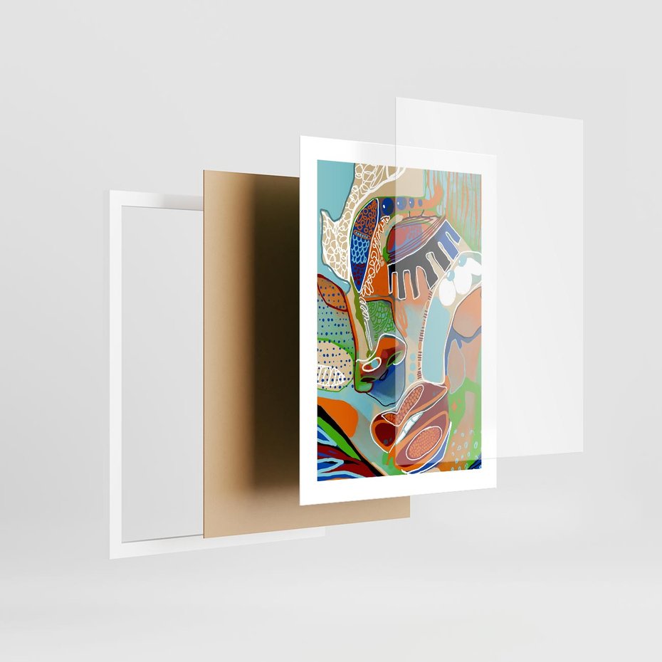 Plakat w ramie 30x40 - Wibracje Kształtów - abstrakcyjny portret kobiety, twarz - rama biała