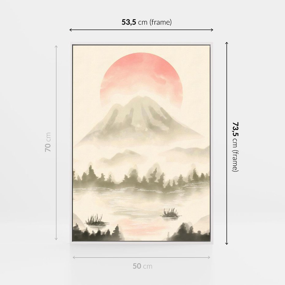Obraz w ramie 50x70 - Przyroda Japonii - japońska akwarela, góry - rama biała