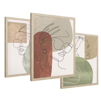 Zestaw obrazy w ramie 30x40 galeria - Twarze, kobiet, nowoczesne, boho - rama drewno