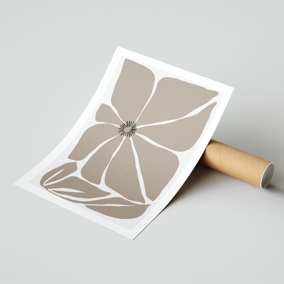 Plakat bez ramy 50x70 - Złudne Zmysły - abstrakcyjny kwiat, beże i brązy