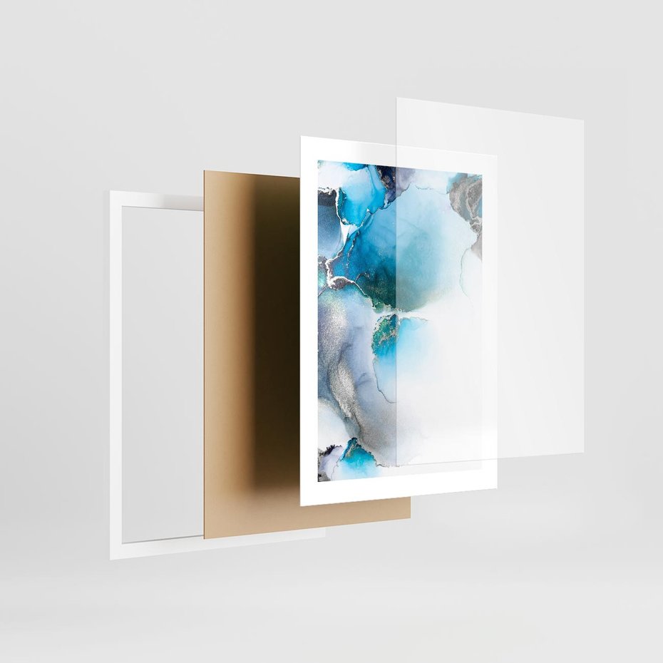 Plakat w ramie 30x40 - Marmur złotą akwarelą - marmur, akwarela - rama biała