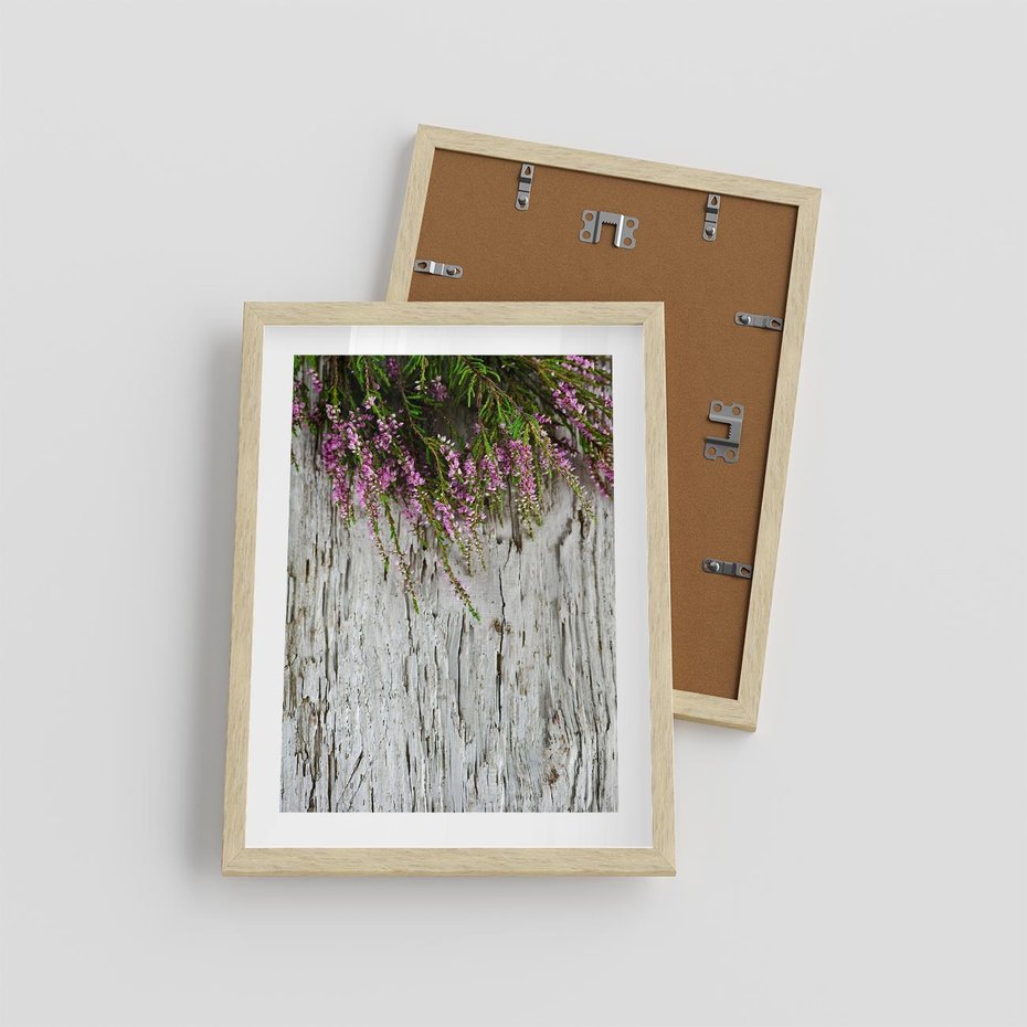 Plakat w ramie 30x40 - Fioletowe Wrzosy - wrzosy, fiolet - rama drewno