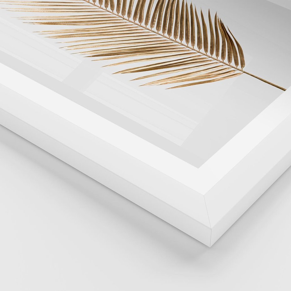 Plakat w ramie 40x50 - Złoty blask palmowego liścia - złota, palma - rama biała
