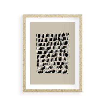 Plakat w ramie 30x40 - Energetyczne Pulsacje Nowości - boho plakat, czarne kropki kreski - rama drewno