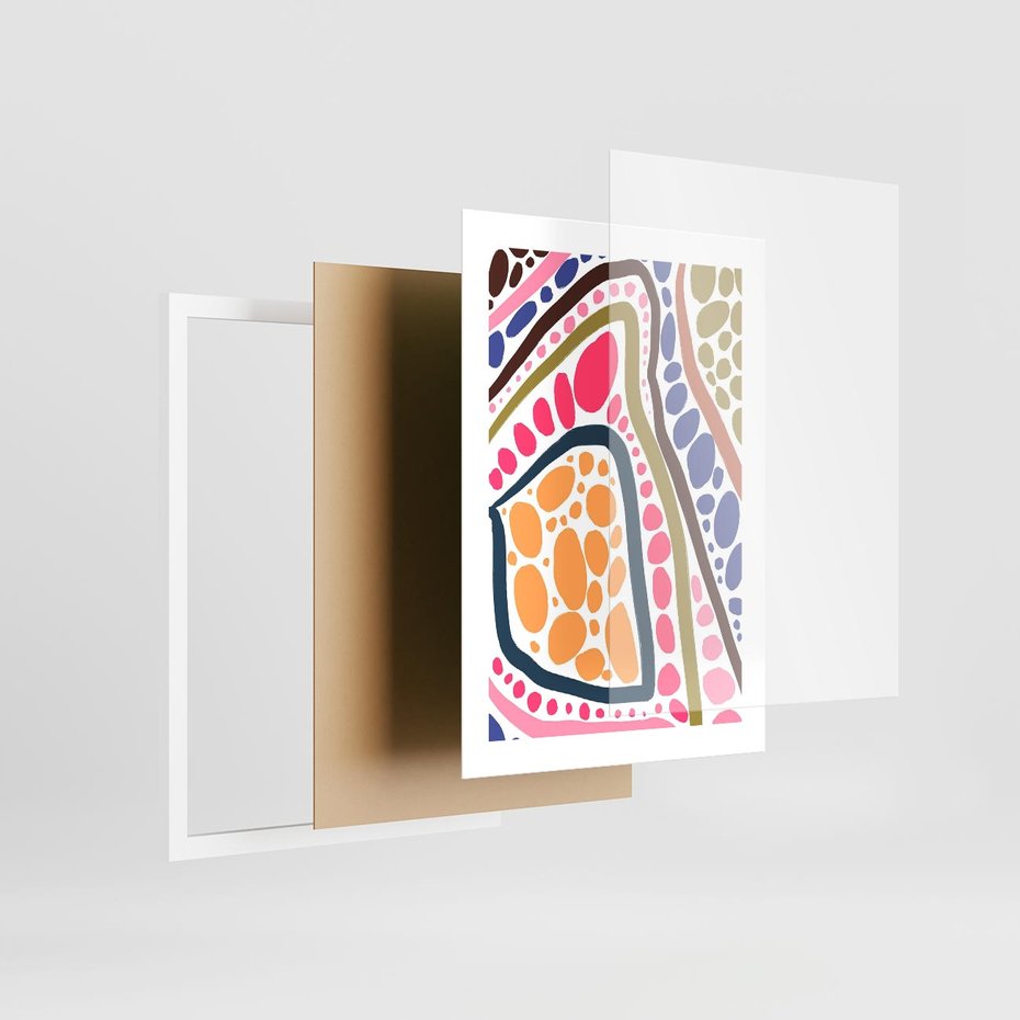 Plakat w ramie 30x40 - Migocące Tęczowe Widzenia - kolorowe wzory, tęczowe żywe kolory - rama biała