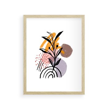 Plakat w ramie 40x50 - Migocące Bezgraniczności - abstrakcyjna sztuka, liść monstery - rama drewno