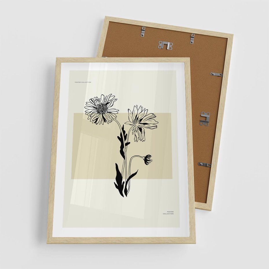 Plakat w ramie 50x70 - Kwiatowe Płótno - kwiaty, typografia - rama drewno