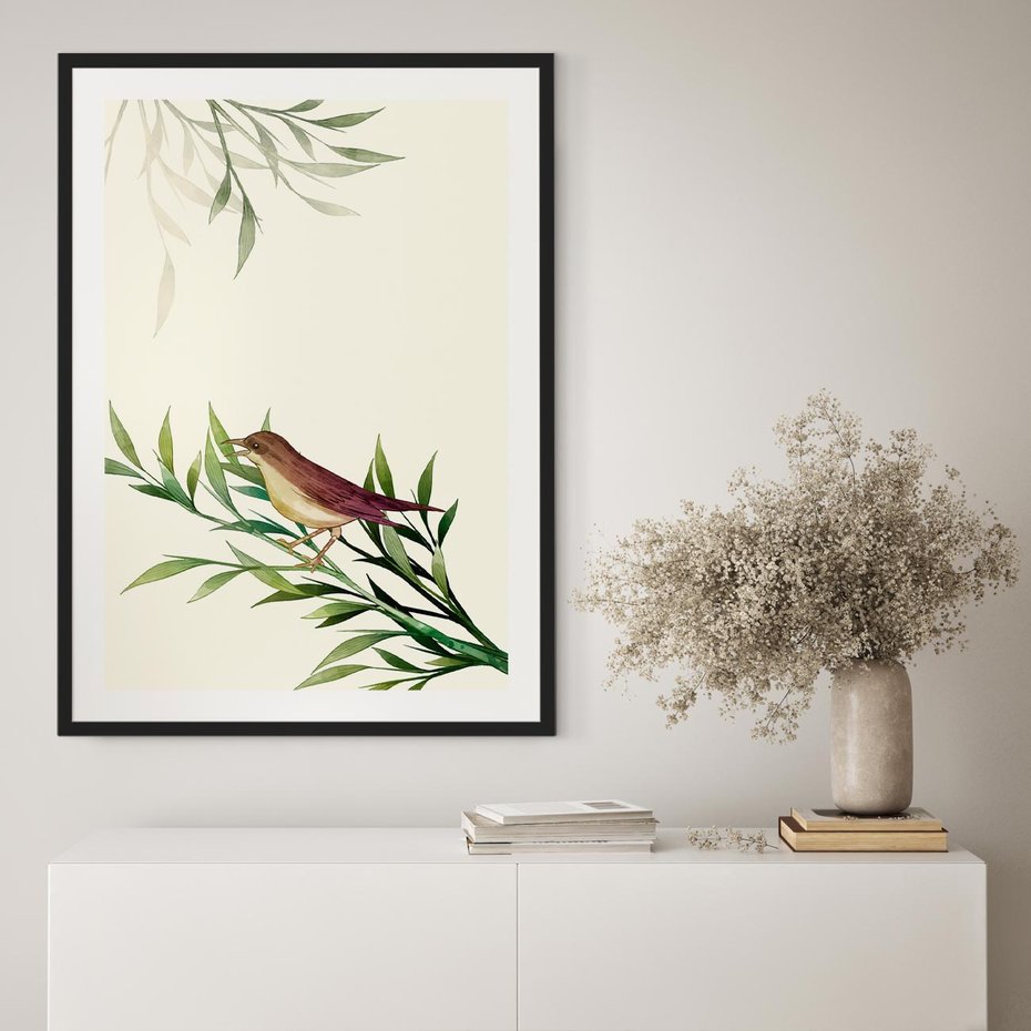 Plakat bez ramy 30x40 - Roślinne Nastroje - japońska sztuka, ptak