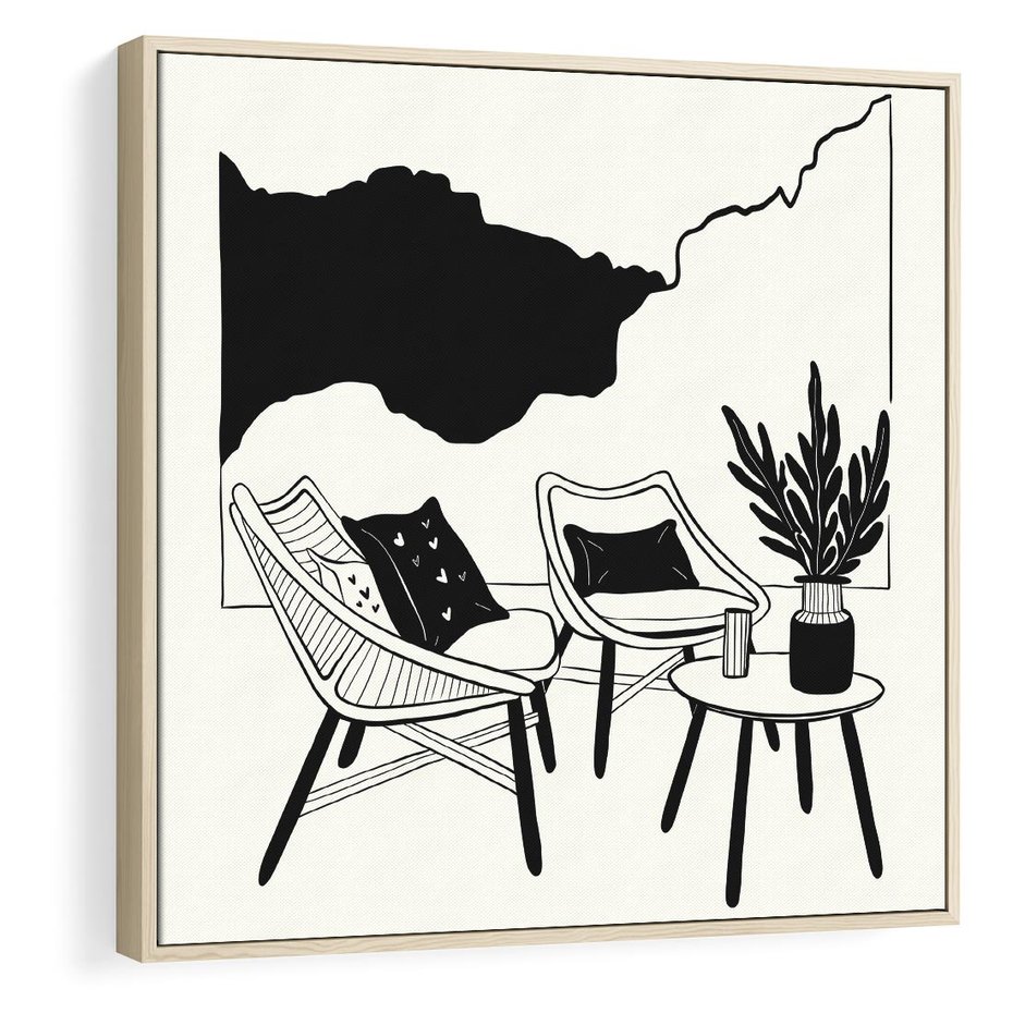 Obraz w ramie 50x50 - Boho Elegancja - boho wnętrze, salon - rama drewno