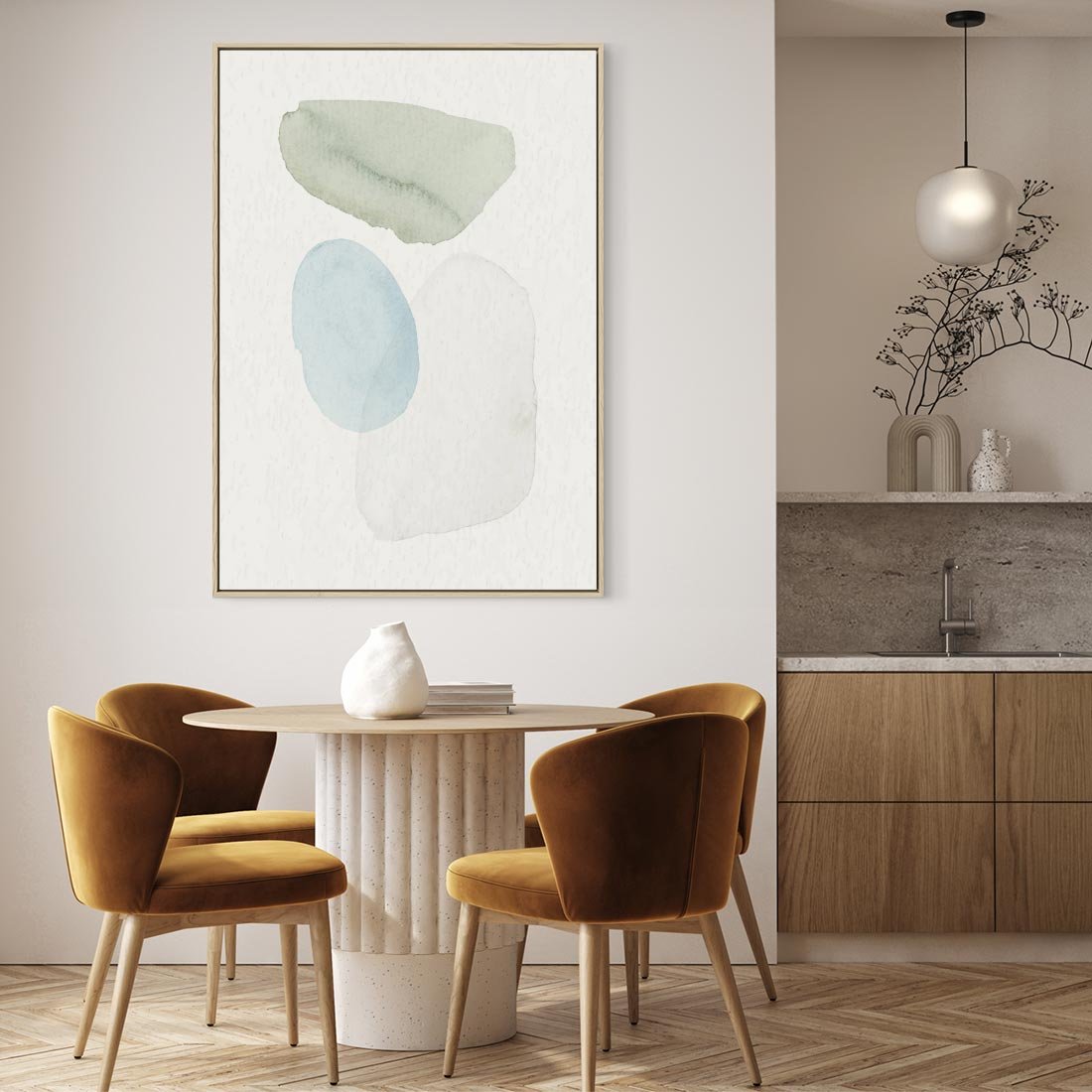 Obraz w ramie 80x120 - Akwarelowa Symfonia Natury - abstrakcyjne delikatne plamy, akwarelowe - rama drewno