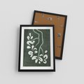Plakat w ramie 30x40 - Rozkwitające Zielone Gałęzie - abstrakcyjne delikatne zielone linie, podobne do gałęzi kwiatów - rama czarna