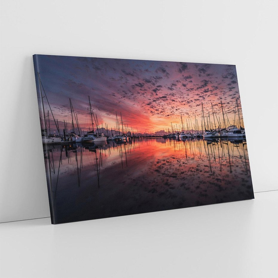 Obraz na płótnie 120x80 - Morze, fale i skały - zachód słońca,