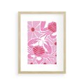 Plakat w ramie 30x40 - Roztańczone Kraby - różowe kwiaty i kraby, abstrakcyjna kompozycja - rama drewno