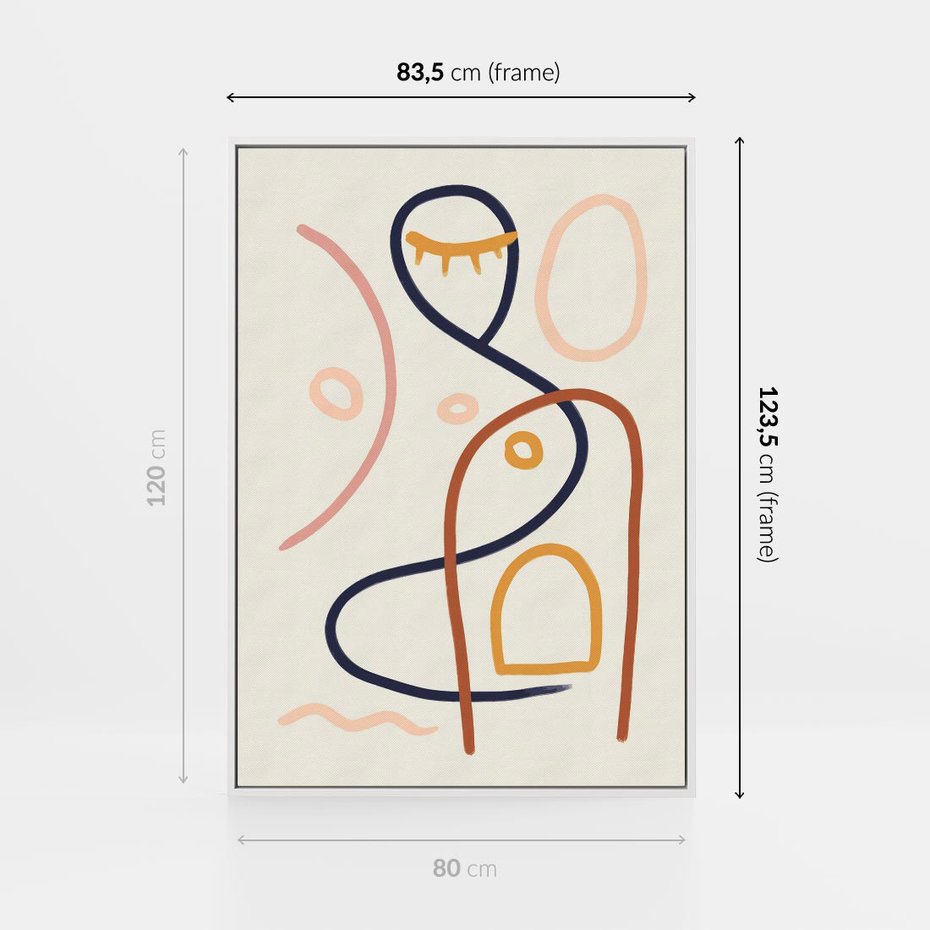 Obraz w ramie 80x120 - Mgnienie Oka - abstrakcja w stylu picasso, beżowe tło - rama biała