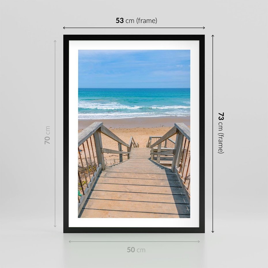 Plakat w ramie 50x70 - Pomost ku Morzu - pomost na plaży, morze - rama czarna