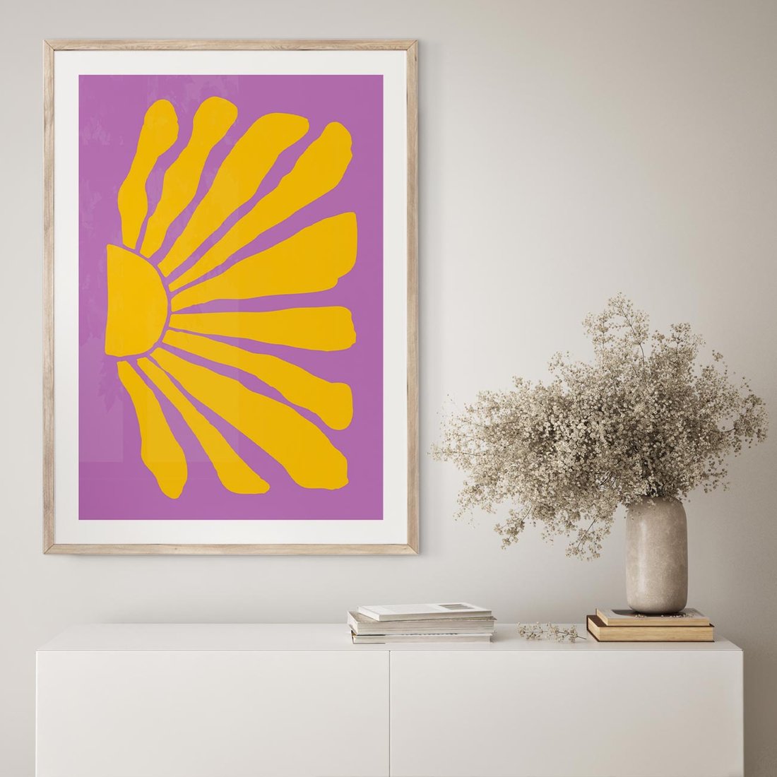 Plakat w ramie 30x40 - Podróżne Kontury - abstrakcyjny plakat, intensywne różowe tło - rama drewno