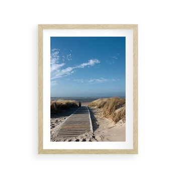 Plakat w ramie 50x70 - Boho na Plaży - plaża, pomost - rama drewno
