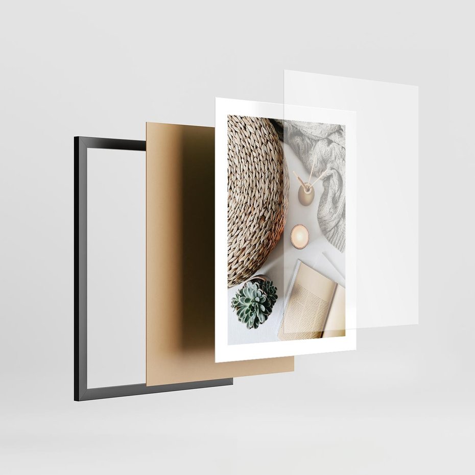 Plakat w ramie 30x40 - Przytulna Kompozycja Lifestyle - kompozycja lifestyle, wiklina - rama czarna
