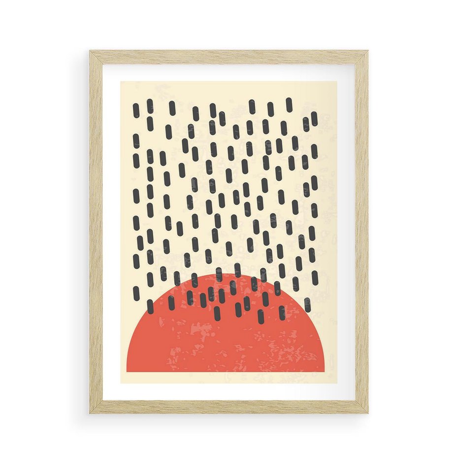 Plakat w ramie 50x70 - Czerwona Abstrakcja: Grafika z Wyrazistym Kołem - abstrakcja grafika, czerwone koło - rama drewno