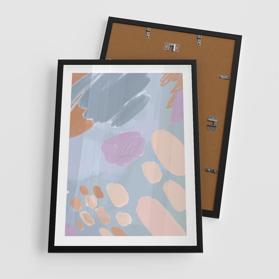 Plakat w ramie 50x70 - Migocące Pastelowe Spektrum - abstrakcyjne akwarelowe plamy, pastele - rama czarna
