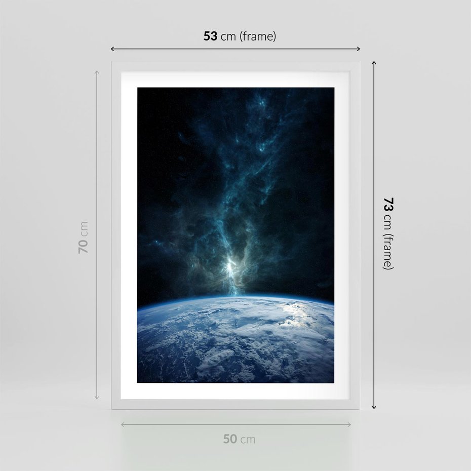 Plakat w ramie 50x70 - Wędrówka przez galaktyki - ziemia, kosmos - rama biała