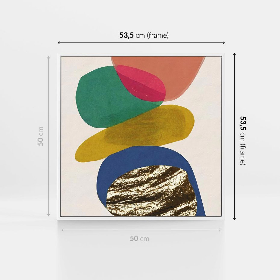 Obraz w ramie 50x50 - Kolorowe Przenikanie Kształtów - abstrakcyjne formy, obraz olejny - rama biała