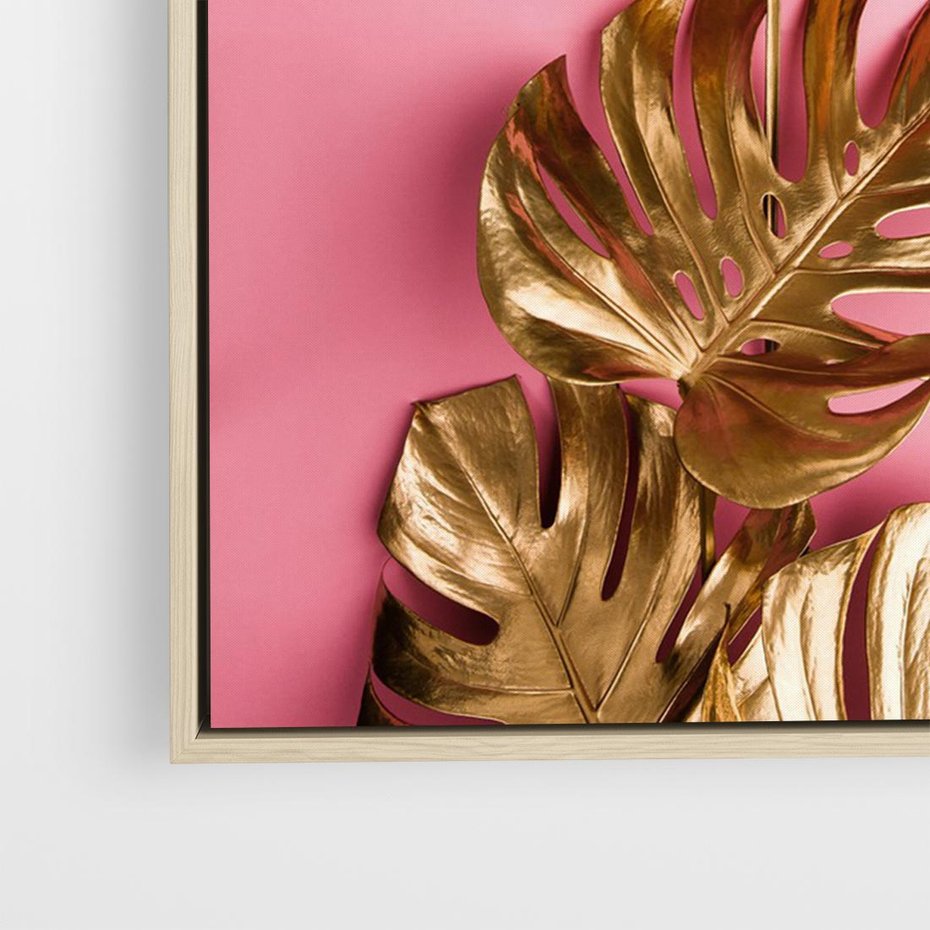 Obraz w ramie 120x80 - Luksusowa Elegancja - złote, liście - rama drewno