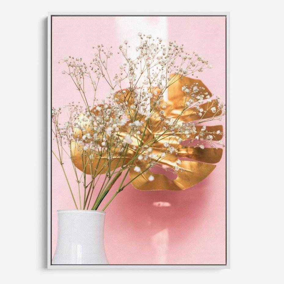 Obraz w ramie 50x70 - Blask Natury - złote, liście - rama biała