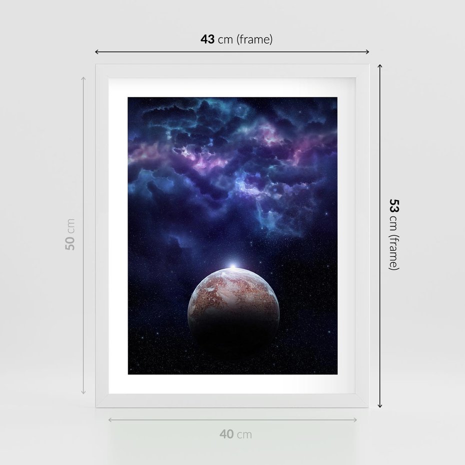 Plakat w ramie 40x50 - Kosmos - Ziemia i Księżyc - kosmos, ziemia - rama biała
