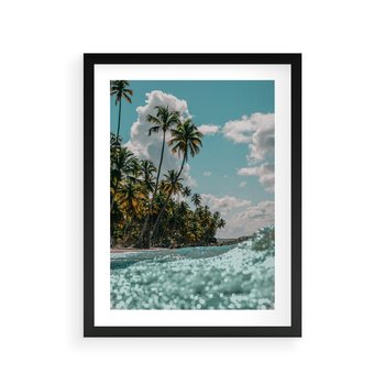 Plakat w ramie 50x70 - Rajskie Wakacje - plaża, palmy - rama czarna