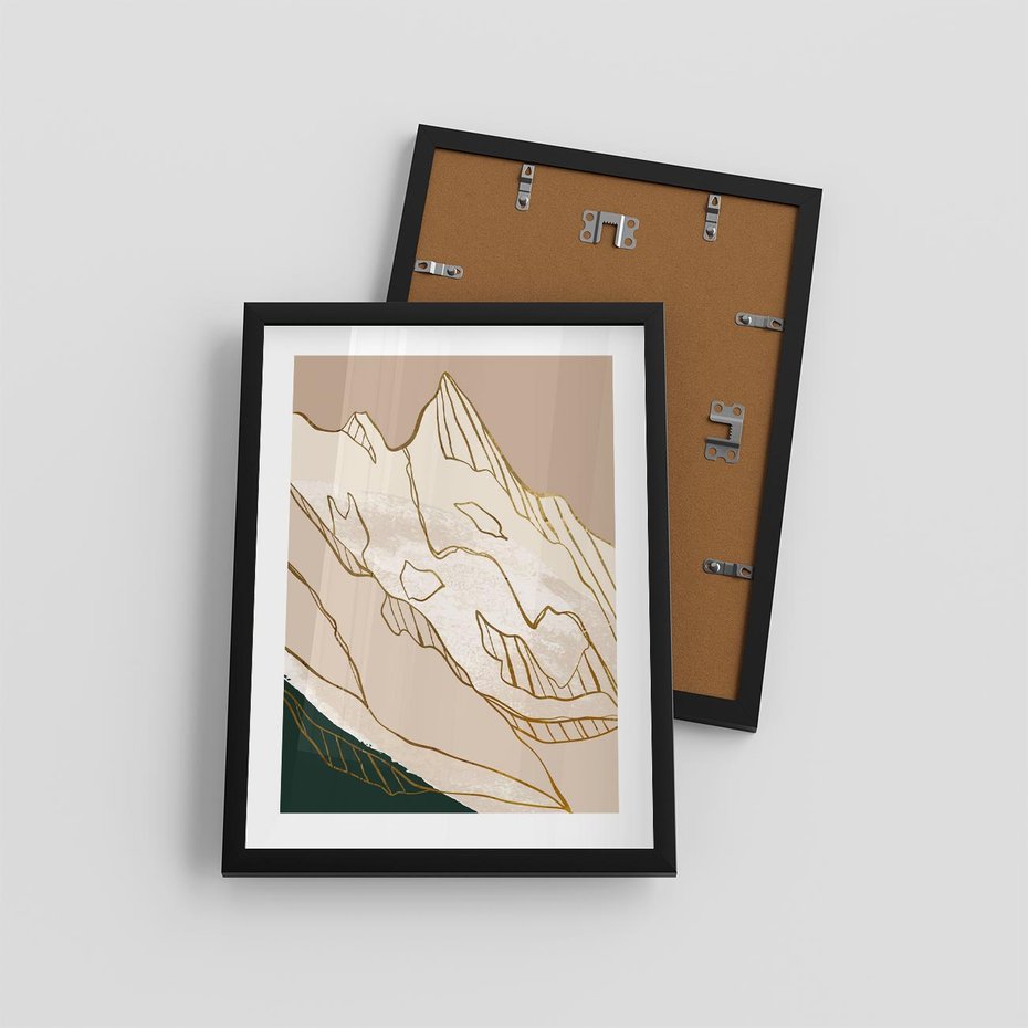 Plakat w ramie 30x40 - Góry w Złocie i Minimalizmie - grafika, złote góry - rama czarna