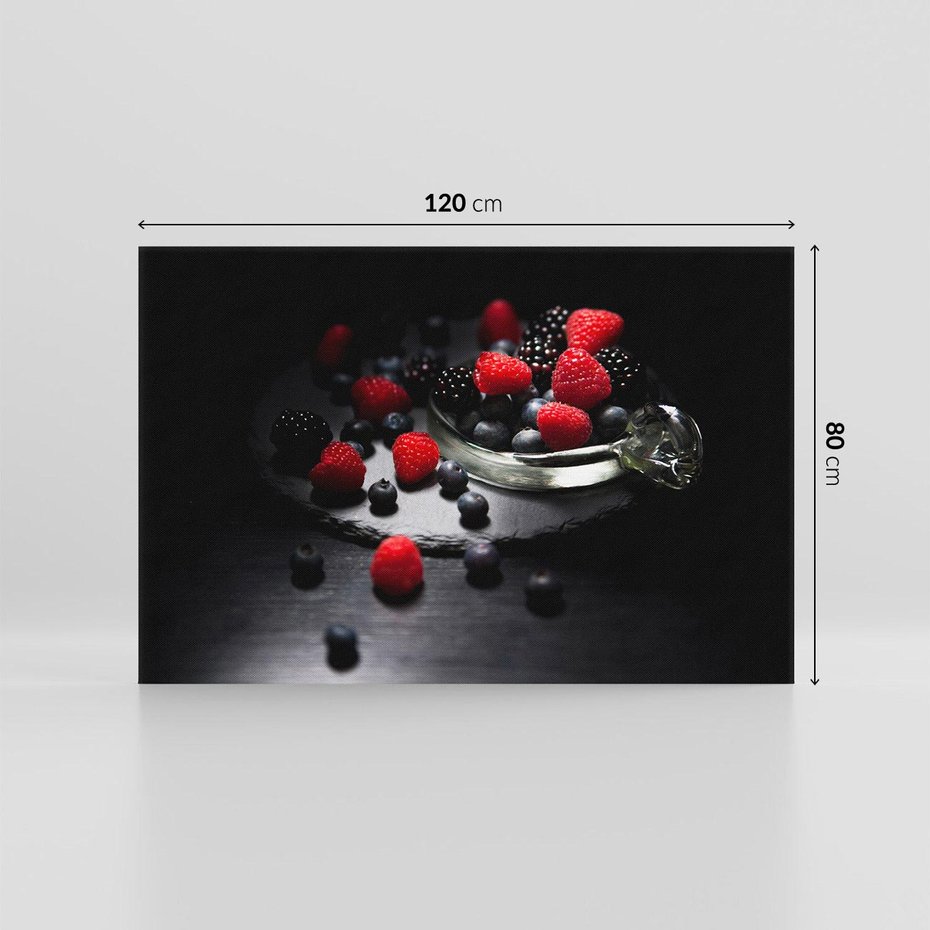 Obraz na płótnie 120x80 - Soczyste Owocowe Zestawienie Malin i Borówek - owoce, maliny