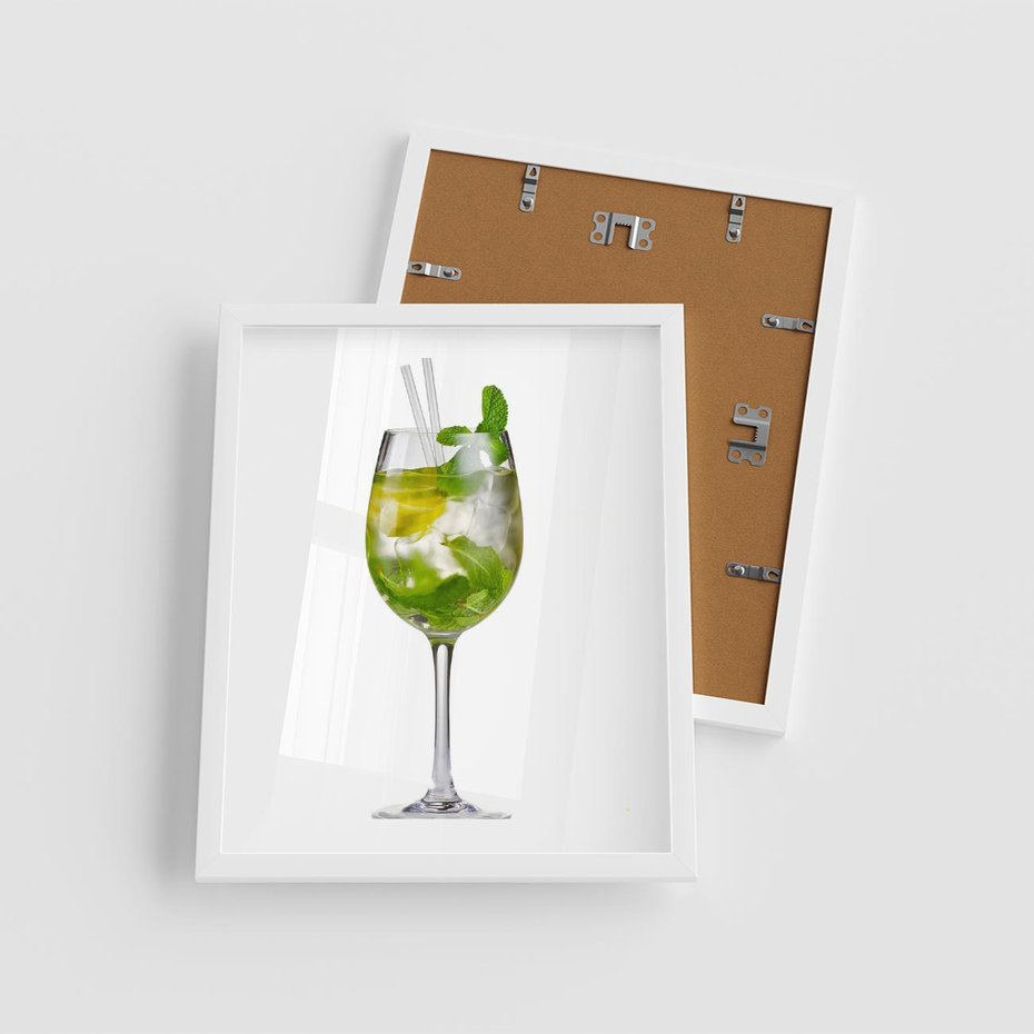 Plakat w ramie 40x50 - Limonkowy drink w letnim stylu - drink, limonka - rama biała