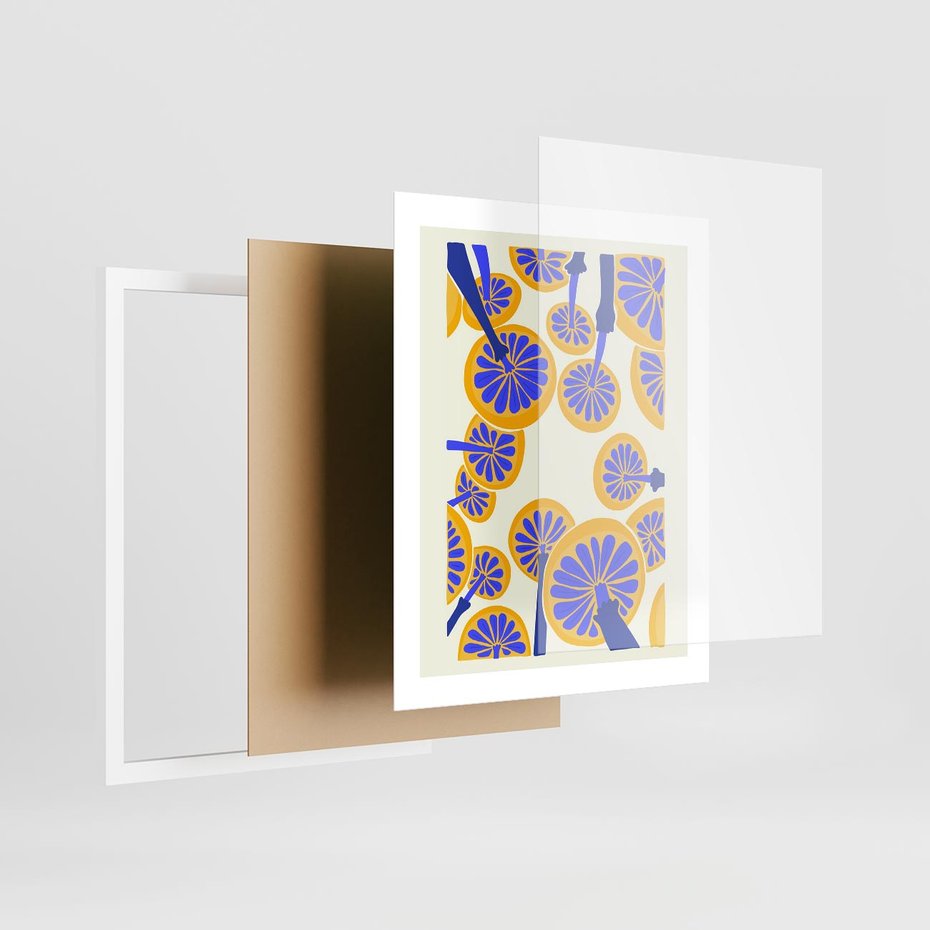 Plakat w ramie 40x50 - Malowane w słońcu - abstrakcyjna kompozycja, grzyby - rama biała