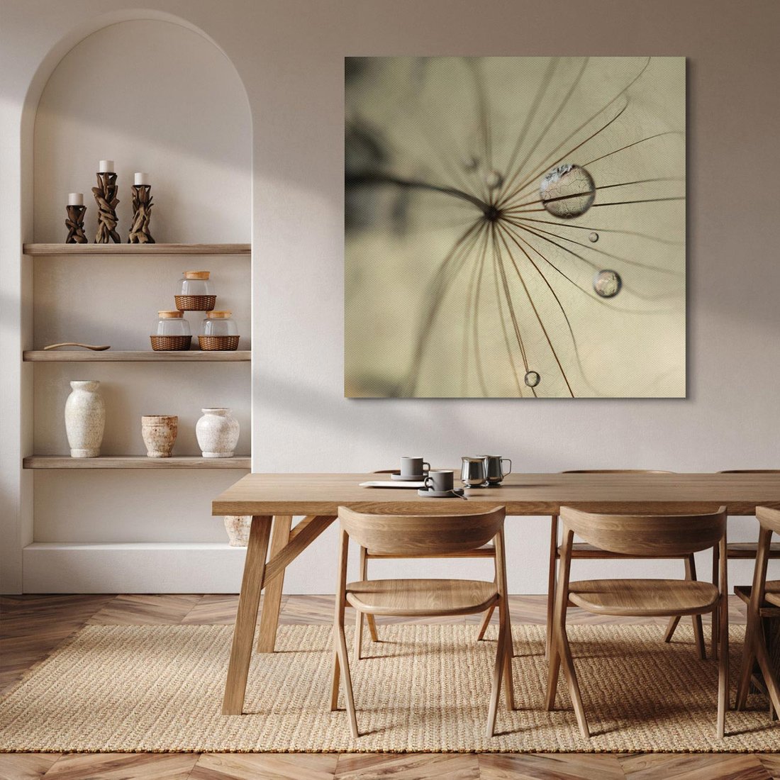 Obraz na płótnie 60x60 - Delikatność dmuchawców - dmuchawce, krople