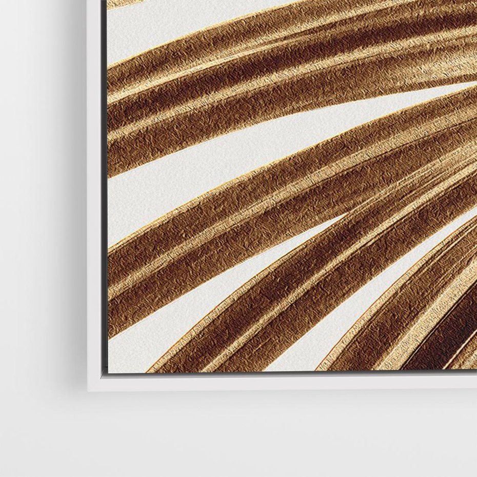 Obraz w ramie 70x50 - Egzotyczny Blask - złote, liście - rama biała