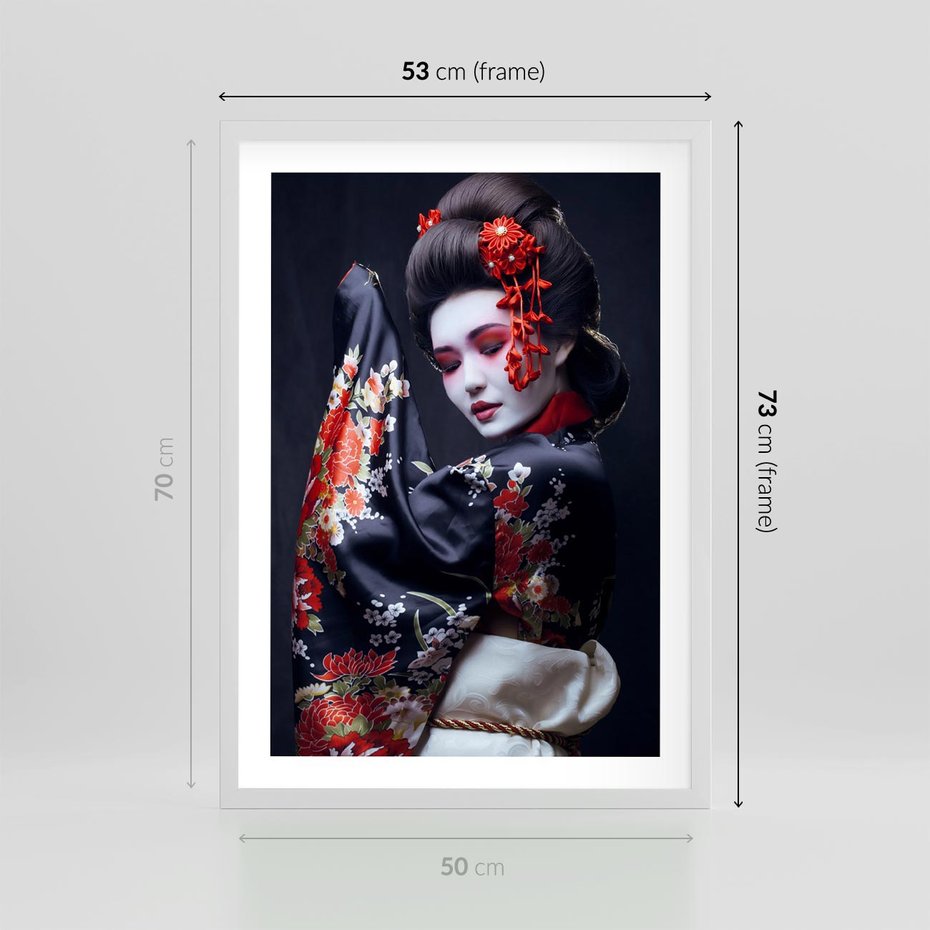 Plakat w ramie 50x70 - Elegancka japońska gejsza - japońska, gejsza - rama biała