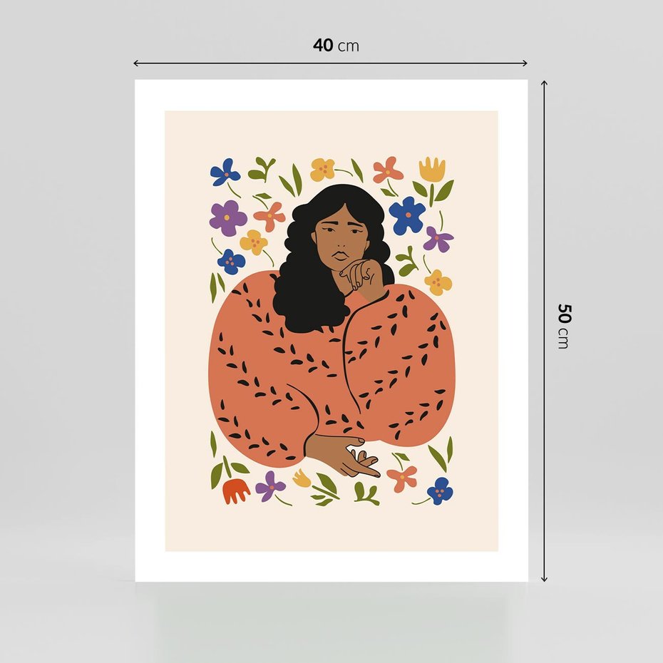 Plakat bez ramy 40x50 - Rozplątane Emocje - nowoczesny plakat, kobieta otoczona kwiatami