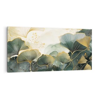 Obraz na płótnie 120x60 - Natura w Złotym Odcieniu - złote elementy, liście miłorzębu japońskiego