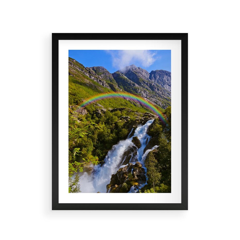 Plakat w ramie 30x40 - Tęczowe góry - harmonia kolorów - tęcza, góry - rama czarna