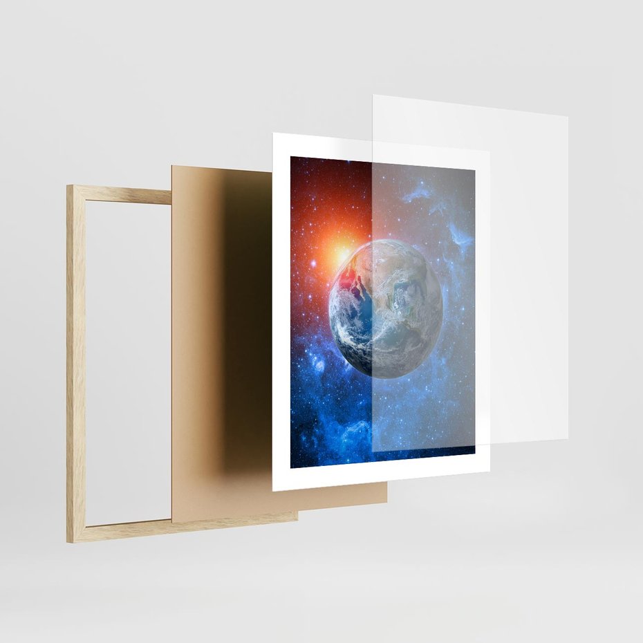 Plakat w ramie 40x50 - Planeta w nieskończoności - ziemia, kosmos - rama drewno