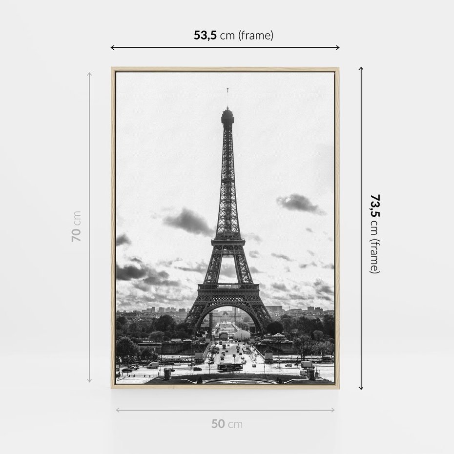 Obraz w ramie 50x70 - Wieża Eiffla - czarno białe zdjecie, wieża eiffla - rama drewno